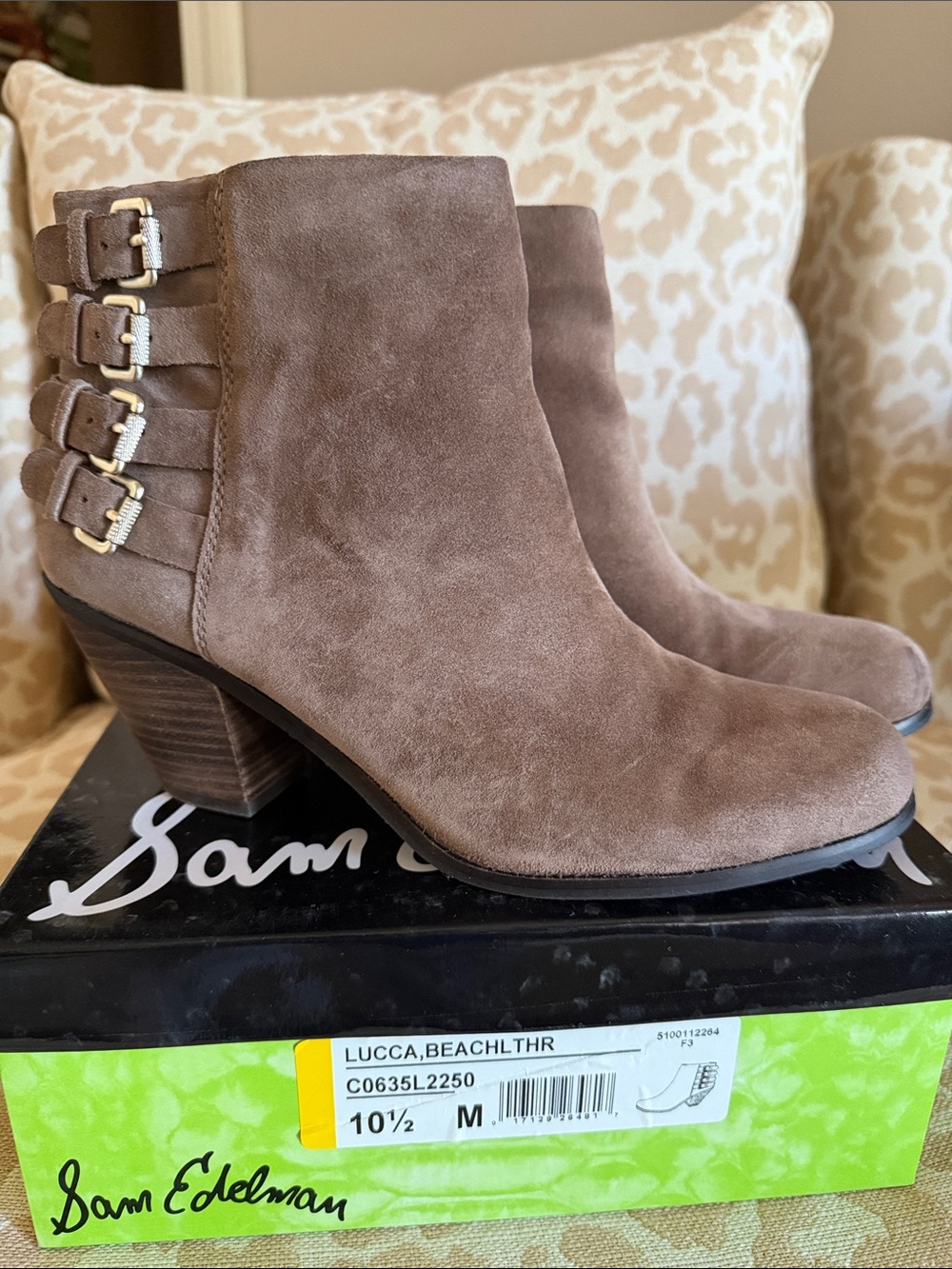 Sam Edelman Lucca Taupe Suede Buckle Ankle Boot